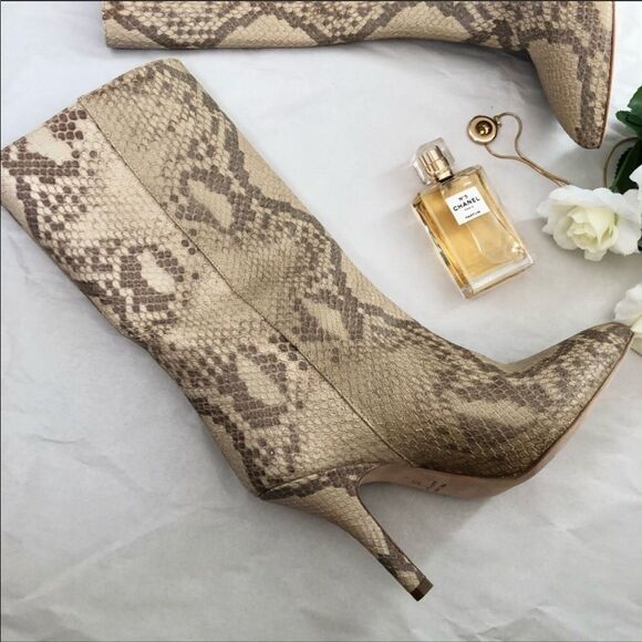 NEW PARIS TEXAS Slip On Leather Boots Sz 37 Snake Print Mid Calf Pointy Toe - Picture 5 of 15